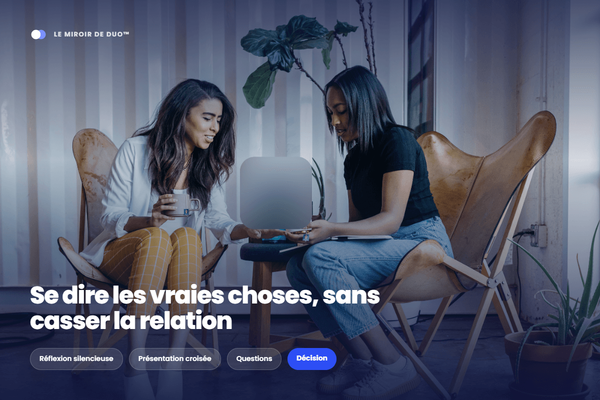 Deux cofondateurs en séance de coaching de duo, se dire les vraies choses